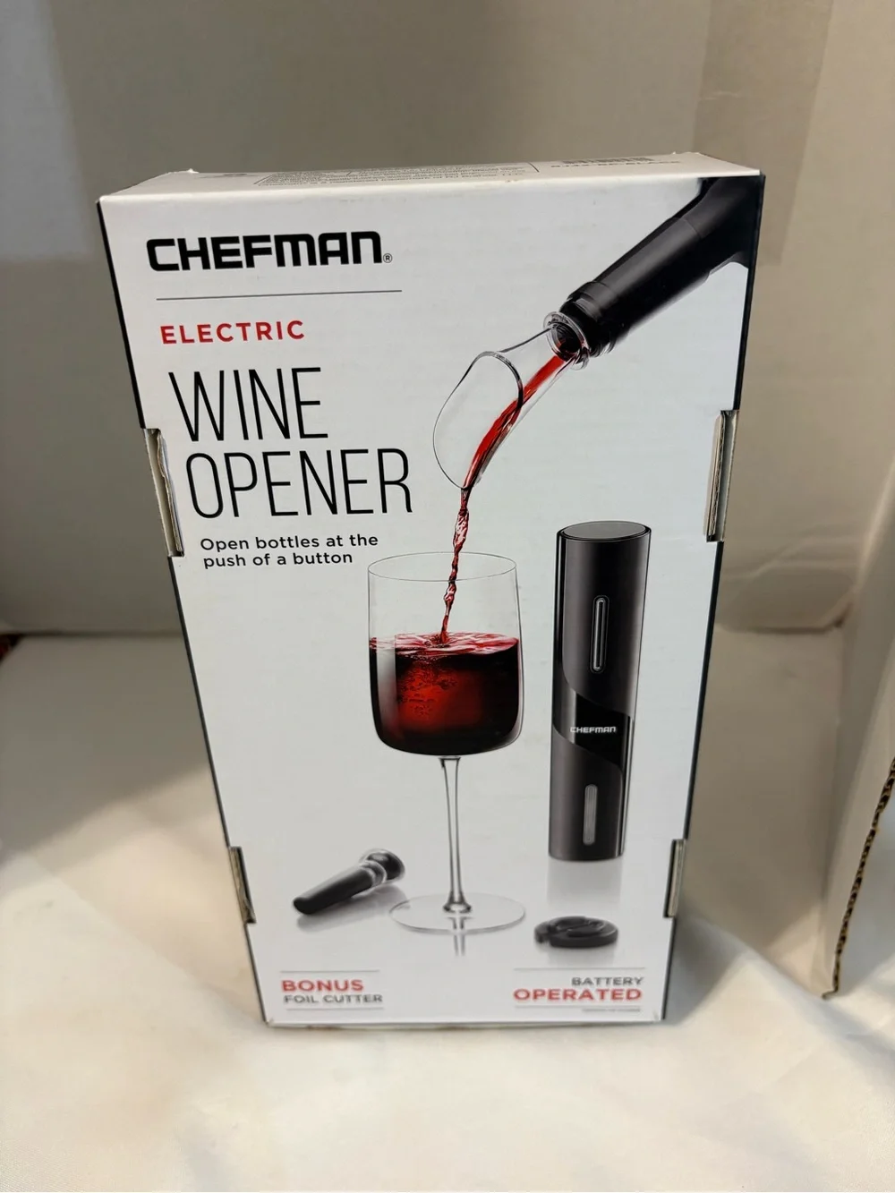 Chefman Electric Wine Opener Black opener 4-piece battery-operated corkscrew set